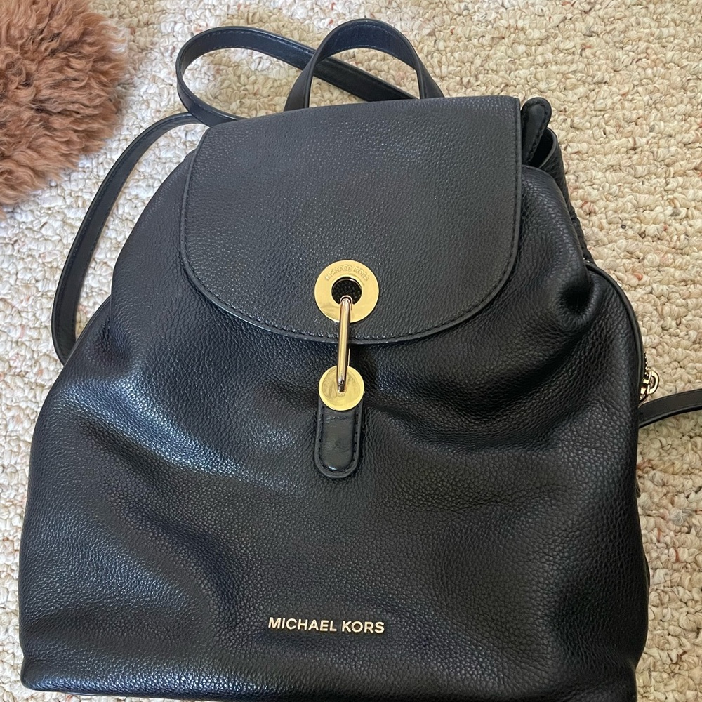 Michael Kors Black Leather Backpack with Gold Hardware